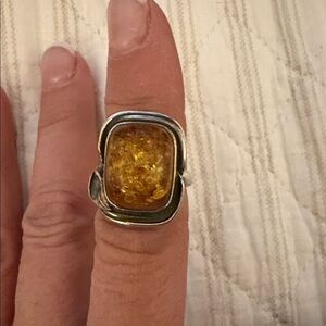 Elegant sterling Silver Amber Ring size 6.5